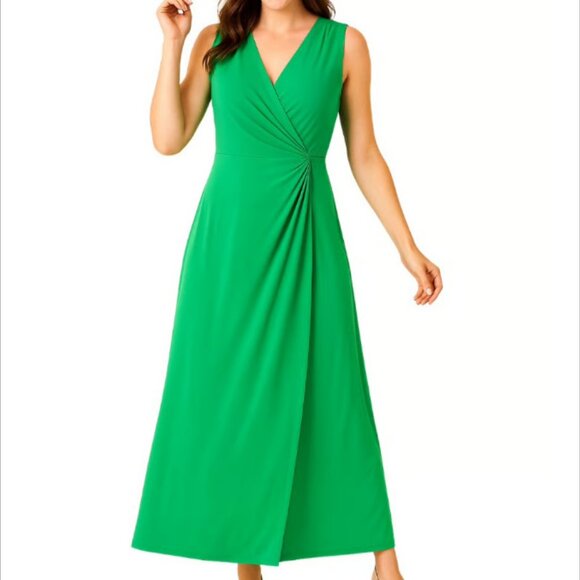 New York Company MSRP $98 NEW Green Maxi Dress V-neck Flowy Sleeveless LG - Picture 1 of 10